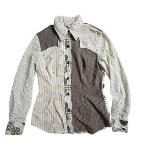 Vintage Lasso Patchwork Floral Polka Dot Western Button Front Shirt S Retro Boho